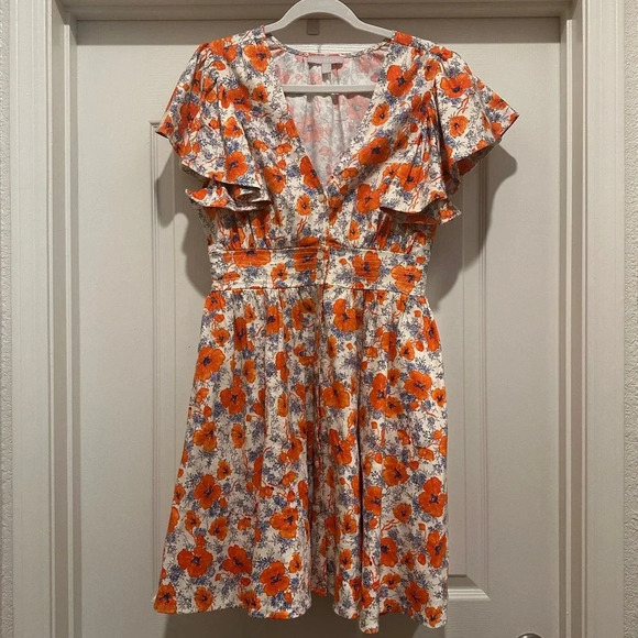 Chelsea28 Ruffle Sleeve Button-Up Linen Blend Dress in Ivory Lenora Floral - Picture 4 of 8